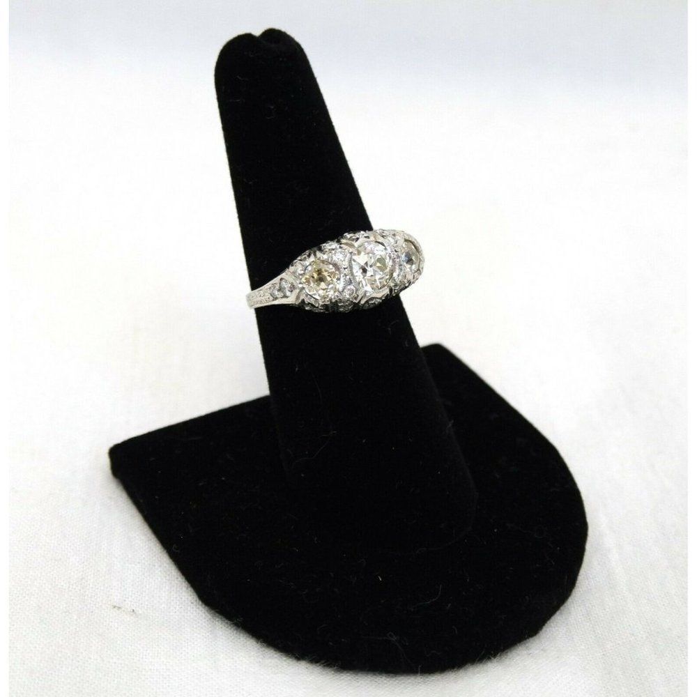 Antique Platinum Filligree Ring | Sz 7, 2.0 ct, Art Deco w/Appraisal